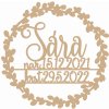 Zápich - Meno s dátumami vo venci - Drevo - 15cm - bez paličky