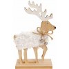 DECOLED Dřevěná dekorace jelen s rolničkami, 12,5 × 20,5 cm, bílá, stojící