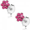 Šperky eshop - Strieborné 925 náušnice, trblietavý kvietok z fuksiových krištálikov I40.27