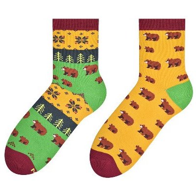 Dámske asymetrické ponožky 078 žltá medvedík