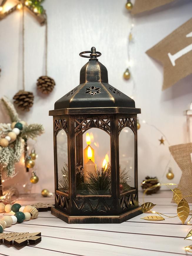 MagicHome Lampáš Vianoce Morocco LED sviečky čierny 3xAAA plast časovač 18x15x32 cm