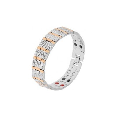 Šperky eshop oceľový náramok striebornej a zlatej dekoratívne zárezy magnety SP21.04