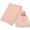 Baby Nellys Zimná čiapka s brmbolcom + šál Pearls púdrovo ružová