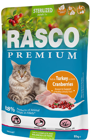 Rasco Premium Cat Adult Sterilized morka v šťave 85 g