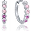 MINET Strieborné náušnice krúžky s bielymi, ružovými a červenými zirkónmi