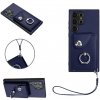 Ring Holder kryt Card Bag na Samsung Galaxy S24 Ultra 5G - Modrá