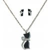 Set náušnice a náhrdelník čierna mačka - chirurgická oceľ