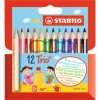 Pastelky trojhranné STABILO Trio hrubé krátke, 12 ks rôznych farieb