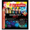 Pastelky STABILO woody 3 v 1 ARTY- farbička, vodovka, voskovka - 6 ks + strúhadlo