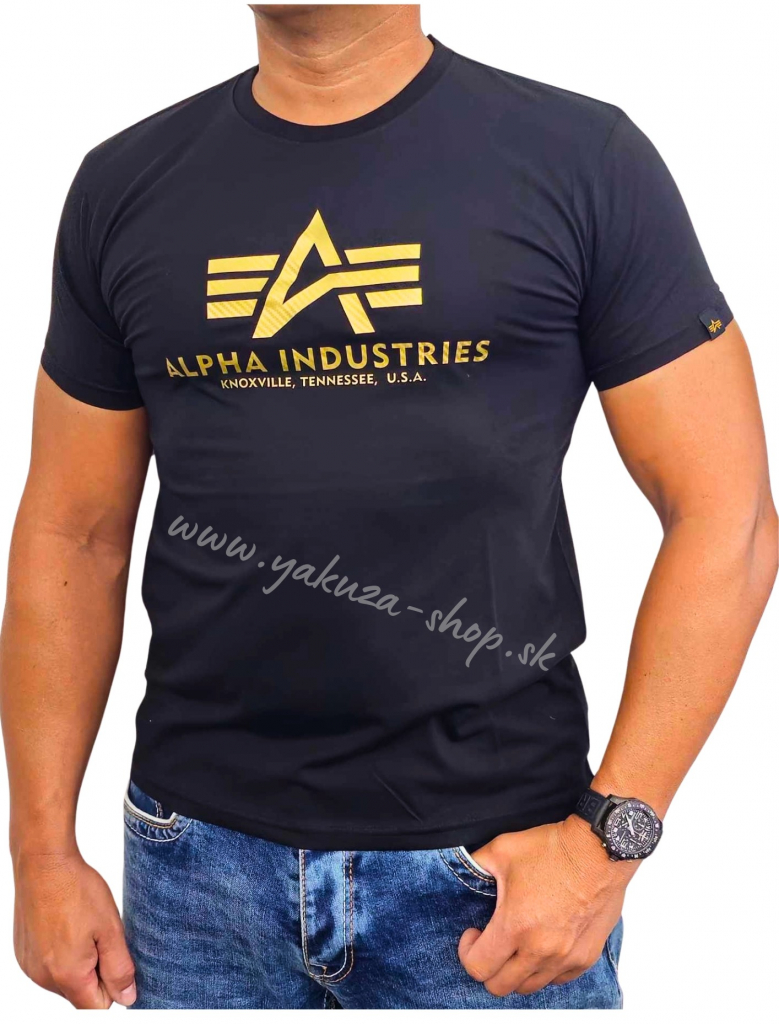 Alpha Industries Basic T Carbon tričko pánske black/gold čierná/zlatá