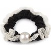 Gumička do vlasov / náramok s perlou a čipkou - 1 ks 2 čierna