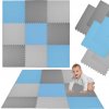 Pěnová podložka HUMBI 180 × 180 cm – veľké vodoodolné puzzle, bezpečné pre bábätká a deti, 9 dielov, modrá/sivá/tmavosivá