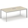 Rokovací stôl PRIMO INVITATION, 200x100 cm, breza + stolná zásuvka TYP VI, strieborná