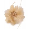 Brošňa so sklenenými brúsenými korálikmi a perím - 1 ks 2 krémová