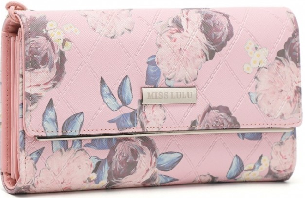 Miss Lulu dámska peňaženka s potlačou kvetín - ružová