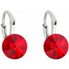 Strieborné náušnice visiace s kryštálmi Swarovski červené okrúhle 31229.3 Light Siam