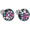 Evolution Group strieborné náušnice kôstka s kryštálmi Swarovski mix farieb okrúhle 31136.4 galaxy