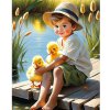Diamantový obraz Chlapček pri jazere s kačičkami