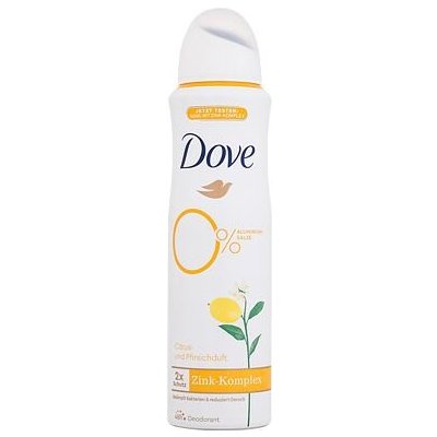 Dove 0% ALU Citrus & Peach 48h deodorant pro eliminaci bakterií vznikajících při pocení 150 ml pro ženy