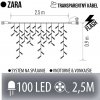 Zara spojovateľná led svetelná záclona vonkajšia flash - 100led - 2,5m studená biela - transparentný kábel