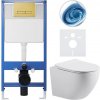 CERANO - Kompletný podomietkový WC set Lite/Cesso - biela matná - WC tlačidlo Slim, zlatá - predstenová inštalácia / sadrokartón - 49x36 cm