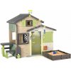 Domček Priateľov s pieskoviskom pri odkvape Friends Evo Playhouse Life Smoby rozšíriteľný v natur hnedých farbách