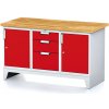 Alfa 3 Dielenský stôl MECHANIC I, 2 skrinky a zásuvkový box na náradie, 3 zásuvky, 1500x685x880 mm, červené dvere