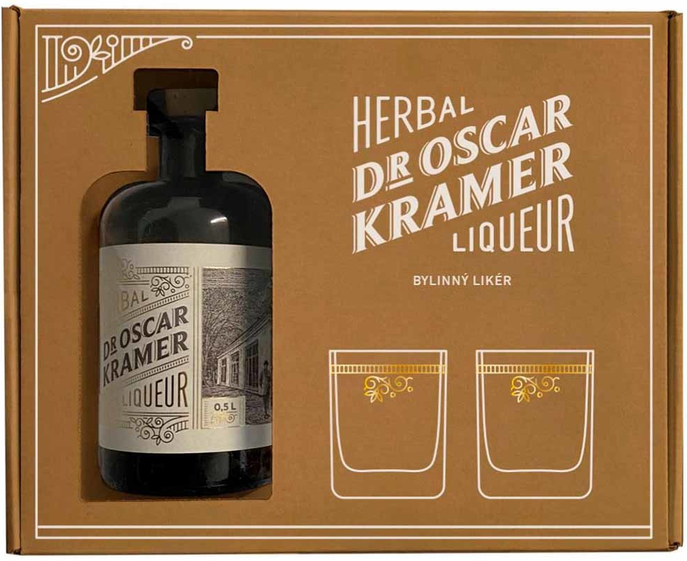 Dr. Oscar Kramer Bylinný Likér 36% 0,5 l (darčekové balenie 2 poháre)