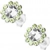 Šperky eshop - Náušnice zo striebra 925, ligotavý kvietok, číry a svetlozelené Preciosa krištále I31.16