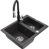 Mexen Carlos granitový drez 1,5-komorový s kuchynskou batériou Savita, čierny bodkovaný - 6518-76-672601-70