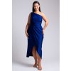 Dámske tmavomodré spoločenské šaty s riasením pre moletky - 48