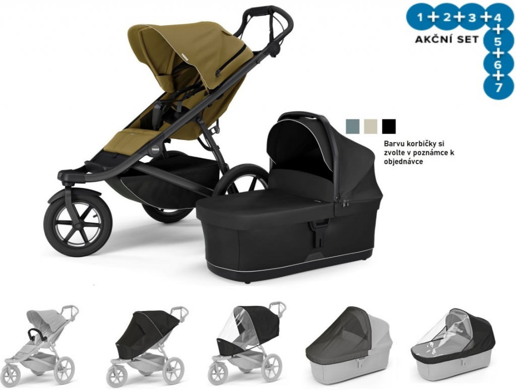 Thule Set 7v1 Urban Glide 3 Nutria green 2024 + pláštěnka + ochranná síť + madlo + korba Soft beige + pláštěnka + ochranná síť na korbu