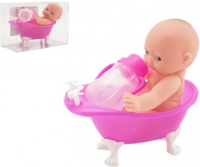 Teddies bábätko ve vaničce guma/plast s lahvičkou 10 cm v plastové krabičce 13x9x6,5 cm