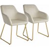 tectake 405930 jedálenská stolička jeane, zamatový vzhľad, rám s nohami - zamatový vzhľad krémová/zlatá, sada 2 ks