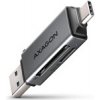 AXAGON CRE-DAC, USB-C + USB-A, 5 Gb/s - MINI čítačka kariet, 2 sloty & lun SD/microSD, podpora UHS-I