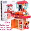 JOKO Detská kuchynka 63cm s tečúcou vodou, parou, tabuľou, zvuk + svetlo, ružová
