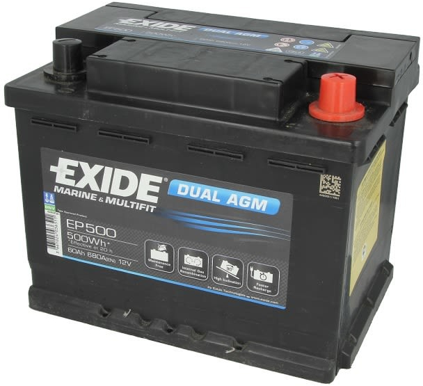 Exide Dual AGM 12V 60Ah 680A EP500