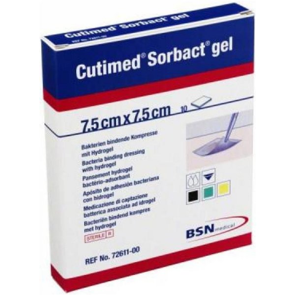 Obväzový materiál Cutimed Sorbact gel 7,5 x 7,5 cm 10 ks antimikrob.kr.
