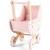Drevený kočík pre bábiky vrátane perinky a vankúšika - ružový