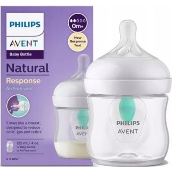 Avent Natural Response priehľadná fľaša s cumlíkom s ventilom AirFree 125 ml