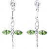 Šperky eshop - Visiace náušnice, striebro 925, vážka so zelenými a čírymi krištáľmi Swarovski I33.25