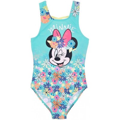 SunCity · Dievčenské jednodielne kvetované plavky Minnie Mouse Tyrkysová