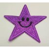 Nažehľovacia záplata - trblietavá hviezda - fialová - rozmer 8,5 cm x 8,5 cm
