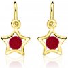 Duppi | Detské náušnice hviezdičky | DU 70387 | zo žltého zlata s kamienkami rubínovo červenými | zapínanie brizúra