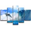 Sablio Obraz - 5-dílný Delfíni ve vlnách - 125x90 cm