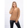 Dámsky sveter s výstrihom 2019-33 kamel Univerzálna Kamel