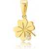 Zlatý prívesok 585 – štvorlístok s gravírovaním a zirkónmi