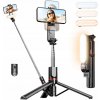 Selfie tyč 4kom Tripod LED pre fotenie, držiak na telefón, čierna