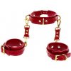 TABOOM Bondage In Luxury D-Ring Collar and Wrist Cuffs (Red)