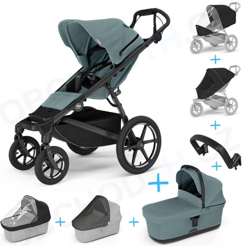 Thule Set 7v1 Urban Glide 4-wheel Mid blue 2024 + pláštenka + ochranná sieť + madlo +korbička Mid blue+pláštenka+ochranná sieť